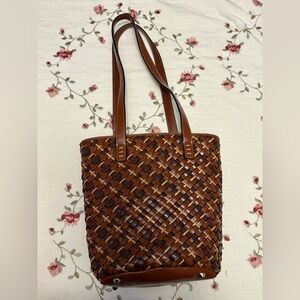 Nine West Brown Woven Tote Bag